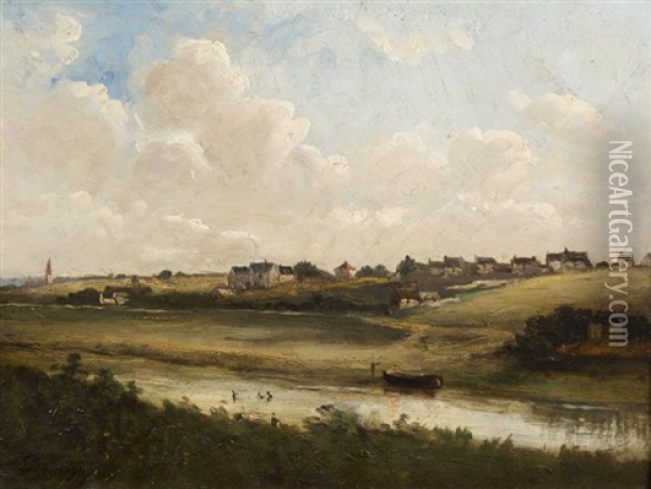 Paysage Au Fleuve Oil Painting - Karl Pierre Daubigny