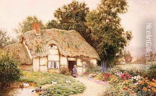 A Cottage by a Duck Pond Oil Painting - Arthur Claude Strachan