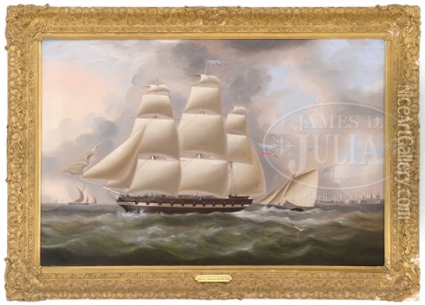 Portrait Of The Merchant Ship Dolphin Off Portsmouth England Oil Painting - James Edward Buttersworth