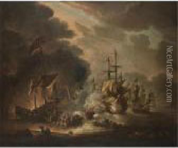 A Naval Engagement Between Turks And Christians Oil Painting - Ilario Mercanti Spolverini