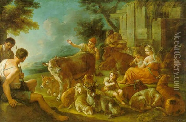 A Pastoral Scene With Peasants And Farm Animals Oil Painting - Paolo de Matteis