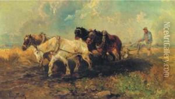 Ploughing The Land Oil Painting - Henry Schouten