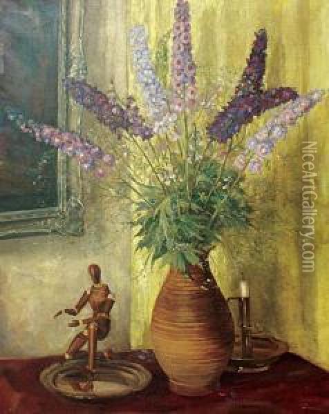Martwa Natura Z Kwiatami Oil Painting - Henry Mortikar Rosenberg