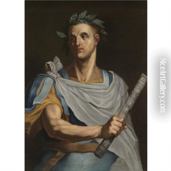 Portrait Of Julius Caesar Wearing A Laurel Wreath And Holding A Baton Oil Painting - Bernardino Campi