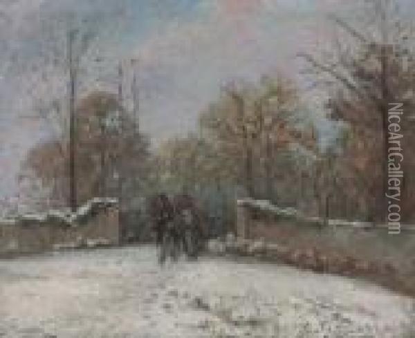 Entree De La Foret De Marly, Effet De Neige Oil Painting - Camille Pissarro