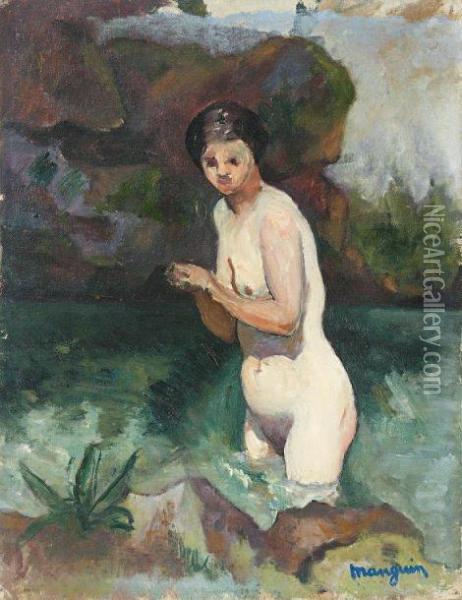 Jeanne Debout Dans Le Bassin A Cassis Oil Painting - Henri Charles Manguin