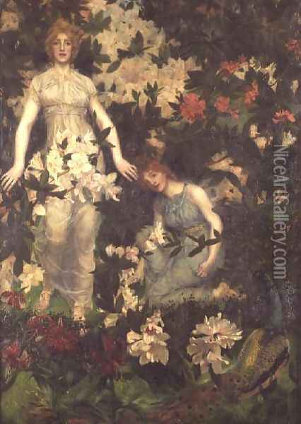 Leontium and Ternissa in the Garden of Epicurus Oil Painting - William Stott