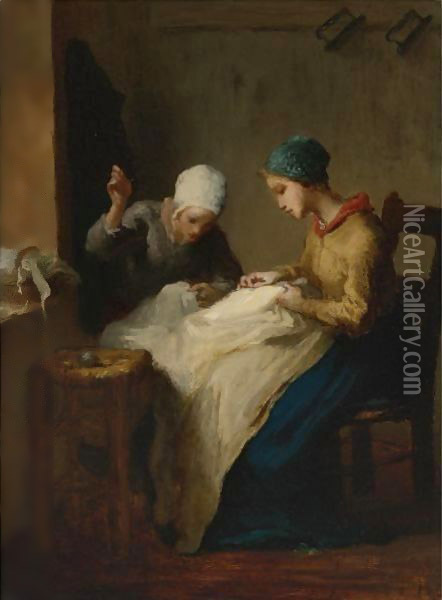 The Young Seamstresses Oil Painting - Jean-Francois Millet