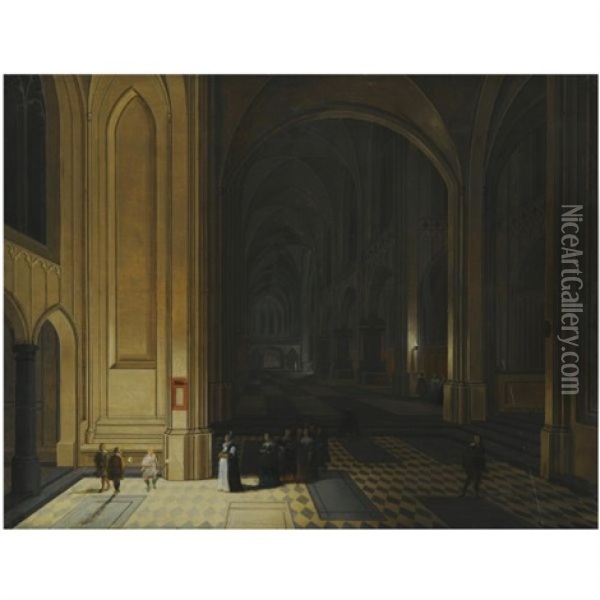 The Interior Of A Church By Night, With Nuns In The Foreground Oil Painting - Peeter Neeffs the Elder