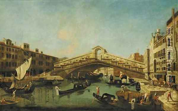 The Grand Canal, Venice, with the Rialto Bridge Oil Painting - Francesco Albotto