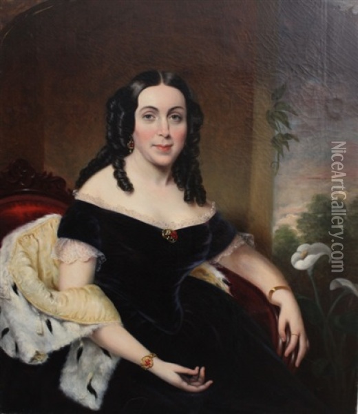 Portrait Of The Sister Of Lajos Kossuth Oil Painting - Miklos Barabas