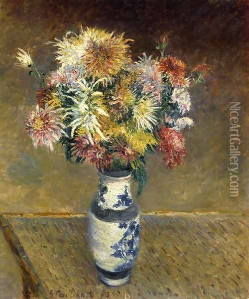 Chrysanthemums in a Vase Oil Painting - Gustave Caillebotte