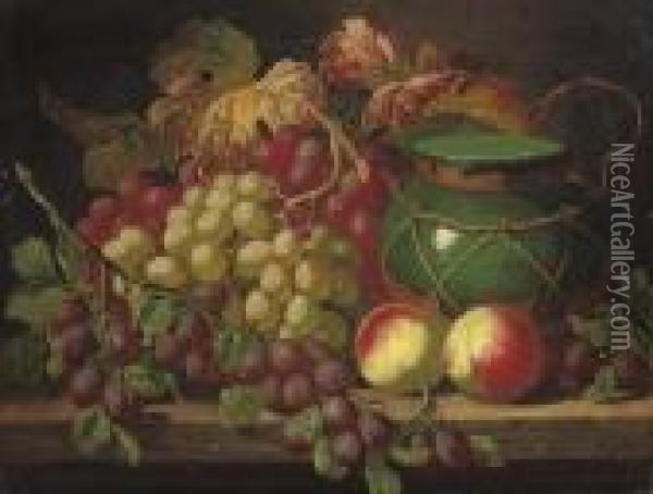 Still Life With Grapes And Jar Oil Painting - Charles Thomas Bale