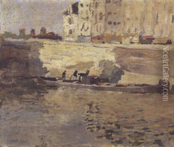Paris, Barge Le Long De Quais Oil Painting - Frank Edwin Scott