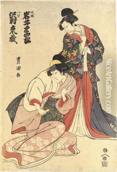 Iwai Hanshiro Iv As Masaoka And Sawamura Tozo As Yashio Oil Painting - Toyokuni