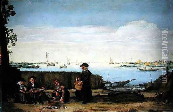 The Fish Sellers Oil Painting - Arentsz van der Cabel