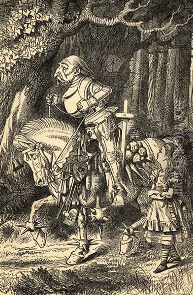 Alice and the White Knight, illustration from Alice in Wonderland by Lewis Carroll 1832-98 first published 1865 Oil Painting - John Tenniel