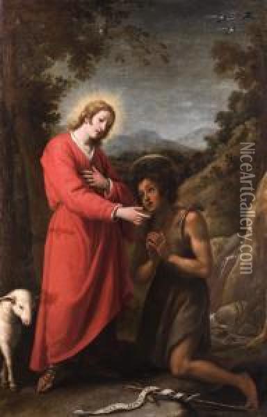 Der Jugendliche Jesus In Begegnung Mit
 Johannes Baptist Oil Painting - Matteo Rosselli