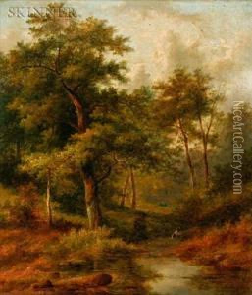 Visitors By A Woodland Stream Oil Painting - Jan Evert Morel