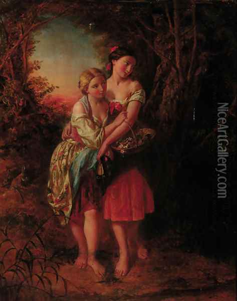 The intrepid flower girls Oil Painting - Augustus Edward Mulready