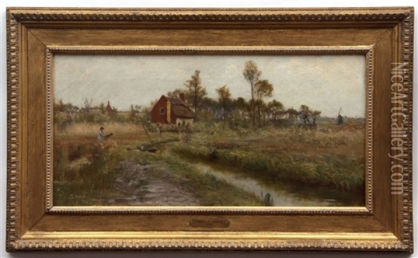 Norfolk Broadland Scene Oil Painting - Frederick Goodall
