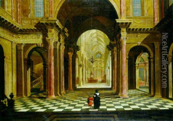 A Classica Atrium In A Gothic Church Oil Painting - Wilhelm Schubert van Ehrenberg