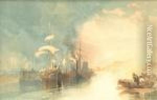 Docking Ships Oil Painting - James Baker Pyne