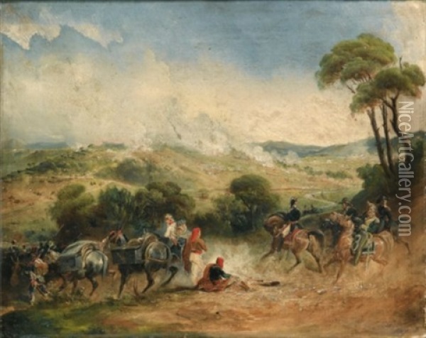 Scene De Bataille Oil Painting - Jean-Charles (Col.) Langlois