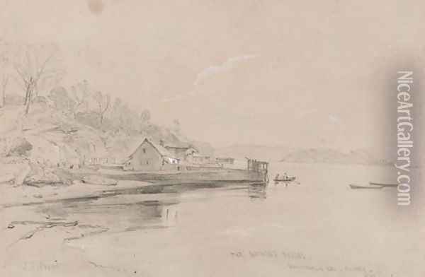 The Bathing Houses, Woolloomooloo Baym 1842 Oil Painting - John Skinner Prout