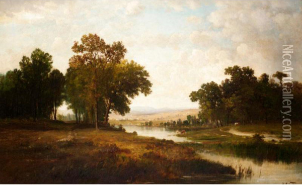 Extensive River Landscape Oil Painting - Richard Henry Fuller