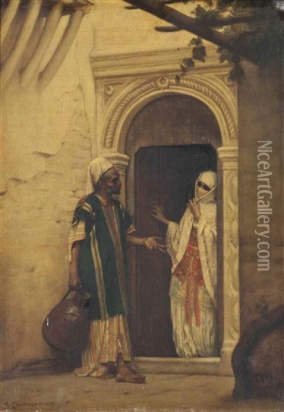A Water Carrier At The Harem Entrance Oil Painting - Gustave Clarence Rodolphe Boulanger
