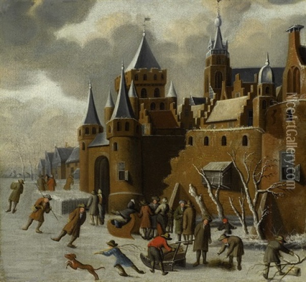 Eisvergnugen Vor Einer Burg Oil Painting - Pieter Jansz van Asch
