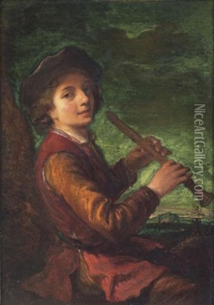 Jeune Garcon Jouant De La Flute Dans Un Paysage Oil Painting - Alexis Grimou
