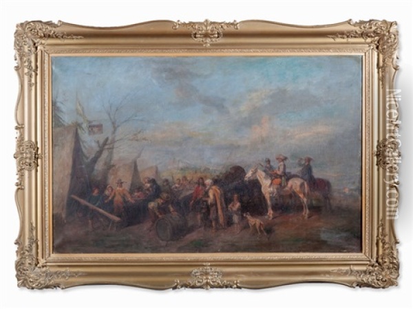 Horsemen In A Tent Camp Oil Painting - Alfred Ritter von Malheim Friedlaender
