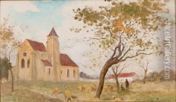 Paysage A L'eglise Oil Painting - Lucien Griveau