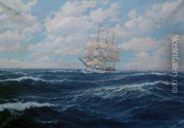 Under Full Sail Oil Painting - Harold C. Dunbar