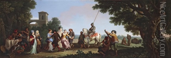 Don Quijote Und Sancho Pansa Auf Comachos Hochzeit Oil Painting - Andrea Locatelli
