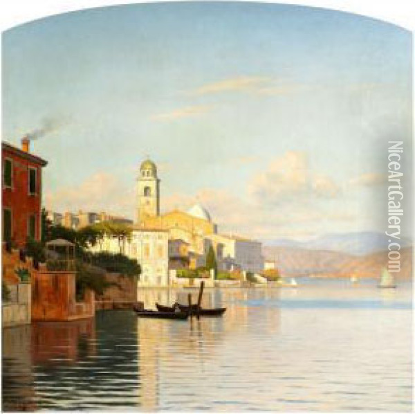 View Of The Town Salo At Lake Garda, Italy Oil Painting - Peter Kornbeck