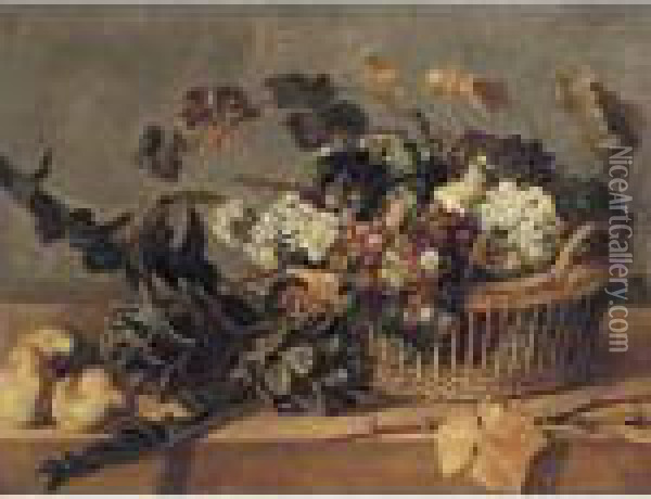 Still Life Of Grapes In A Basket With Artichokes And Pears All Resting On A Table Oil Painting - Frans Snyders
