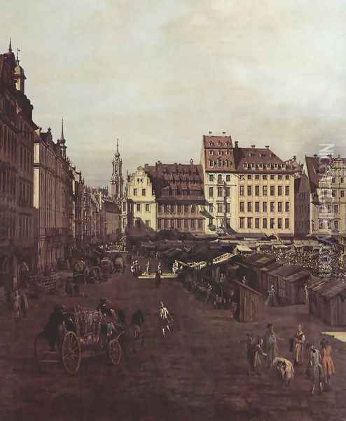 View of Dresden, The Old Market Square from the Seegasse, detail Oil Painting - (Giovanni Antonio Canal) Canaletto