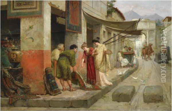 Carpet Merchant In Pompeii Oil Painting - Eduardo Forti
