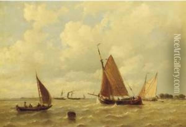 Sailing Vessels And A Steamship By A Coast Oil Painting - Everhardus Koster
