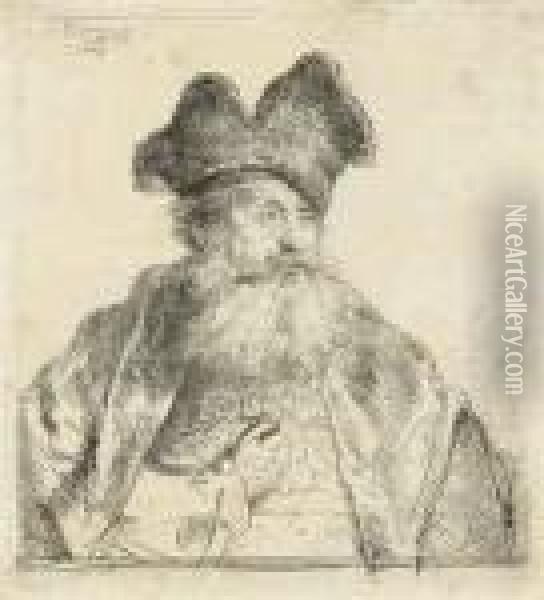 An Old Man With A Divided Fur Cap Oil Painting - Rembrandt Van Rijn