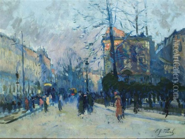 A Parisian Boulevard At Dusk Oil Painting - Elie Anatole Pavil
