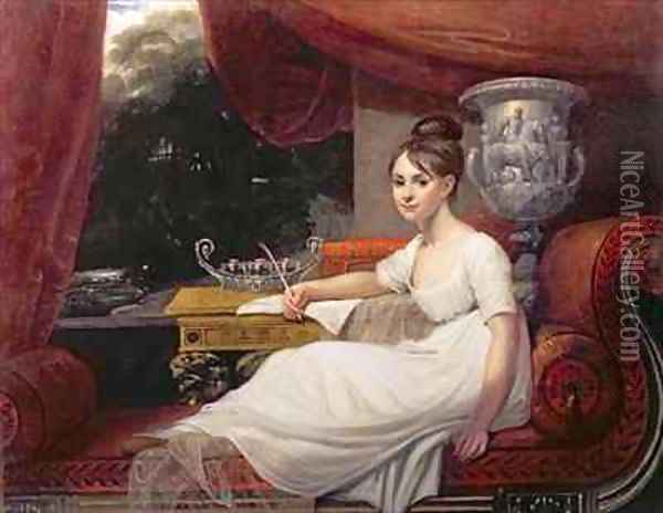 Portrait of Eleanor Anne Porden on a chaise longue Oil Painting - Mary Ann Flaxman