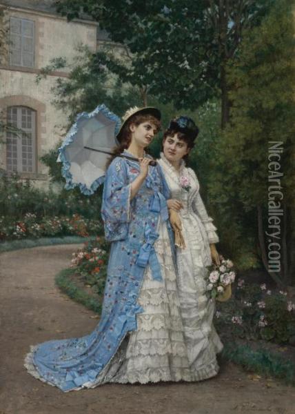 A Garden Stroll Oil Painting - Auguste Toulmouche
