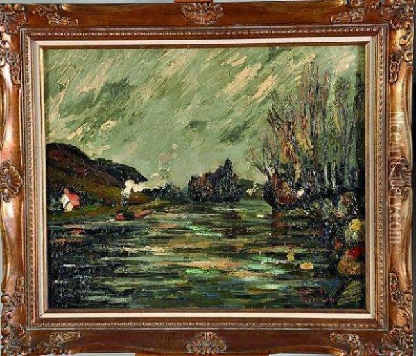 bateau Sur La Seine Oil Painting - Pierre Dumont