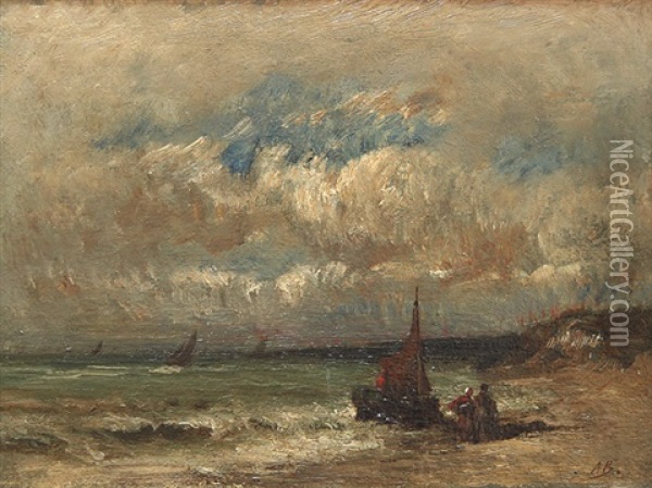Sturmische Meereskuste Mit Fischerbooten Oil Painting - Auguste Boulard Sr.