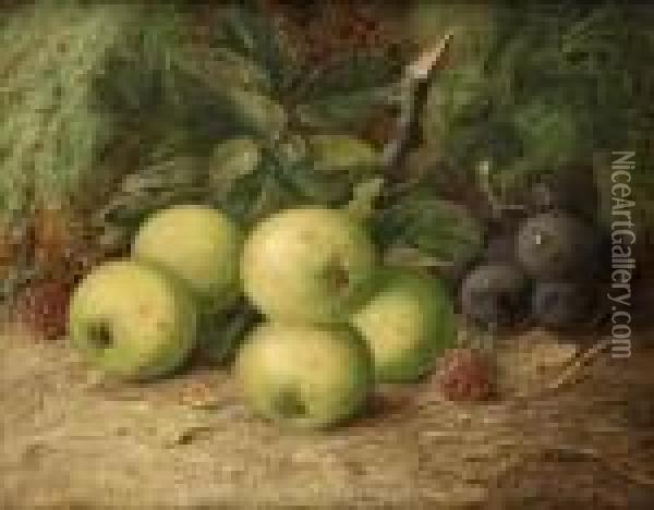 Still Life With Apples, 
Grapes Andraspberries Oil Painting - Vincent Clare