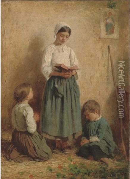 A Time For Prayer Oil Painting - Charles Joshua Chaplin